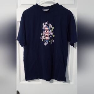 Blue and Red Short Sleeve Tee Casual Crew Neck